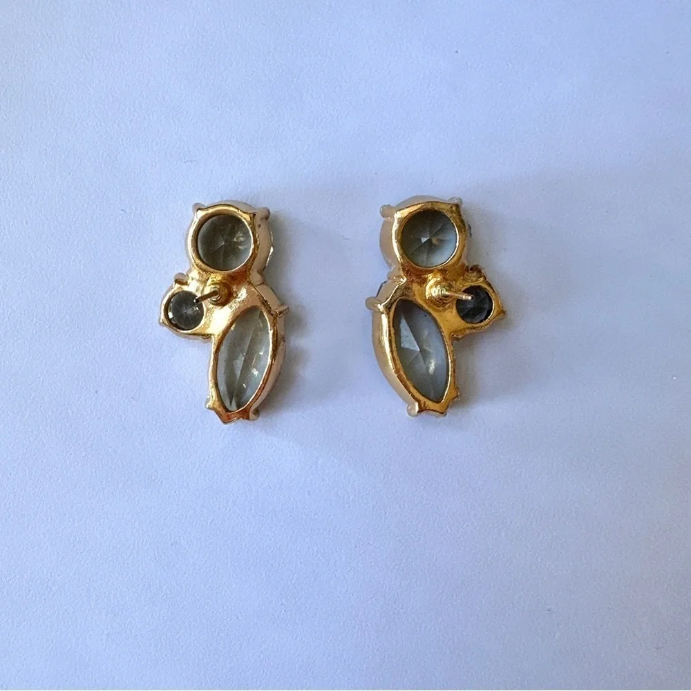 Kate Spade Gold Plate Grey Crystal Rhinestone Cluster Pierced Earrings